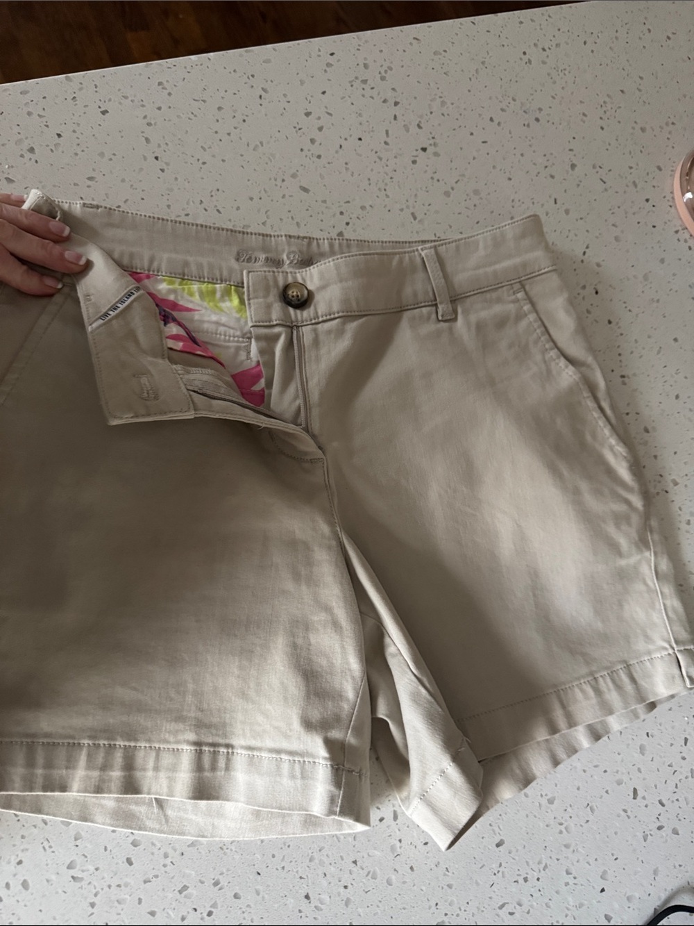 Tommy Bahama Beige Cotton Shorts with Subtle Patterned Waist